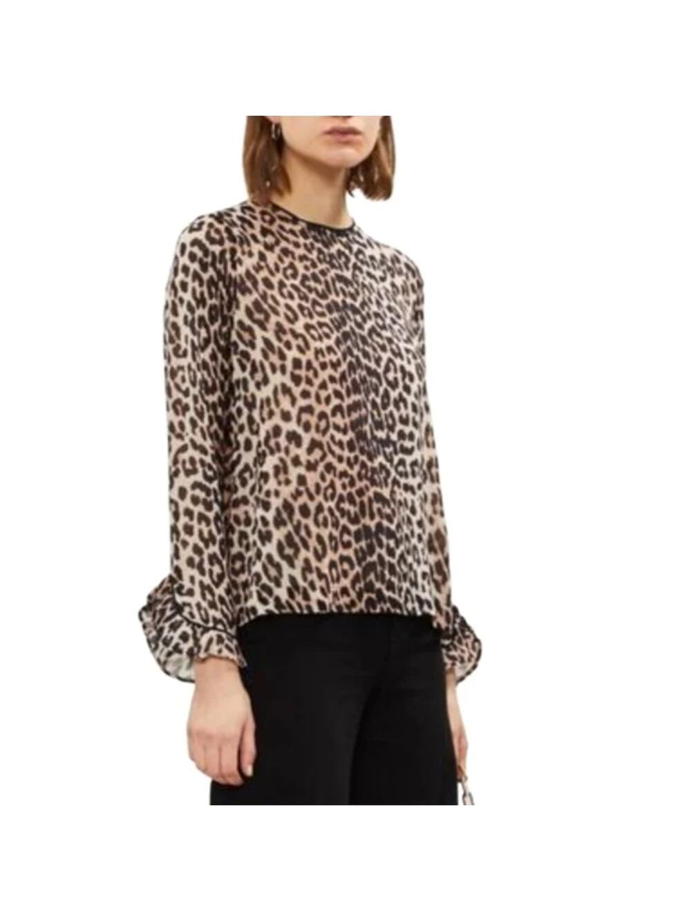 Ganni Mullin Georgette Animal Print Blouse Size 38 (US 6/M) 90s Y2K Going Out